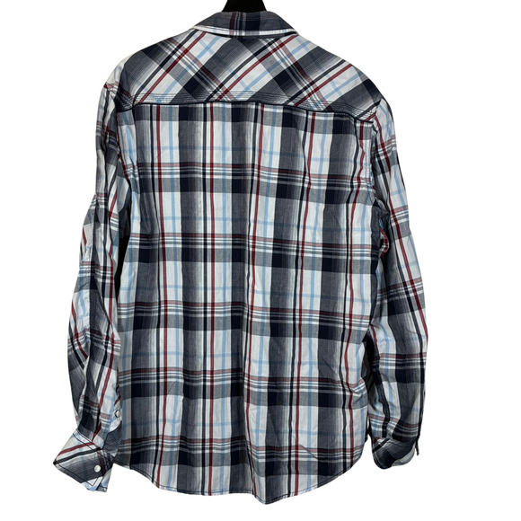 Pearl Snap Shirt Various Artists Blue Red White Plaid L Men Seam Long Sleeve - Picture 8 of 14